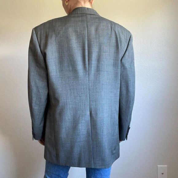 Vintage Mens Burberry Gray Single Breast 100% Wool Oversized Blazer Sz XXL - Picture 8 of 9